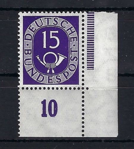 Bund 1951, Posthorn Mi 129 ** Eckrand UR