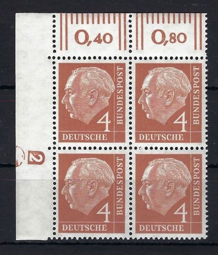 Bund 1954, Mi 178 ** im 4er-Bl mit DZ 2 negativ. in guter Qualität