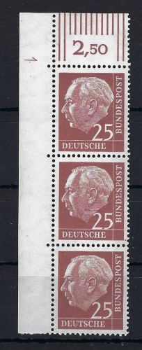 Bund 1954, Mi 186x ** senk. 3er-Str. mit DZ 1, einwandfrei, ME 180€