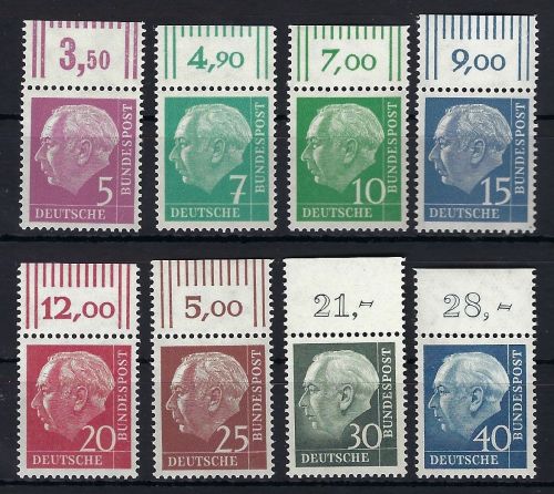 Bund 1954, Heuss Lumo-Satz 8 Werte komplett vom OR, einwandfrei
