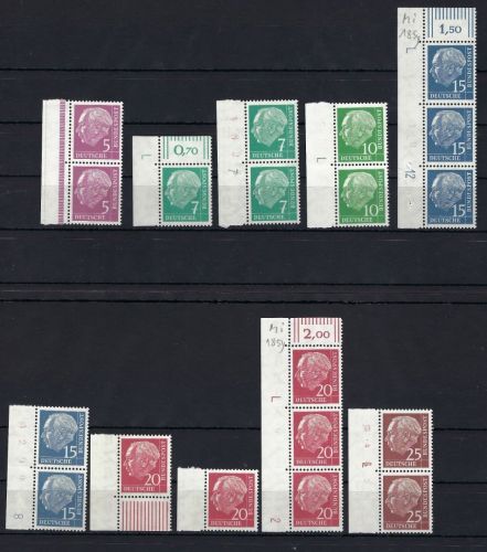 Bund Heuss I lumogen , postfrisches Lot Besonderheiten, DZ / Ecken