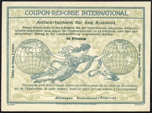 Intern. Antwortscheine DR-Bayern 1920, Mi IAS 1 ungebraucht, ME 250€