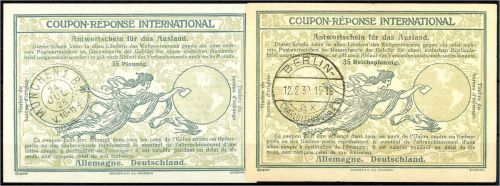 Inter. Antwortscheine DR Muster Stockholm 1925, Mi IAS 9, IAS 10, 240€