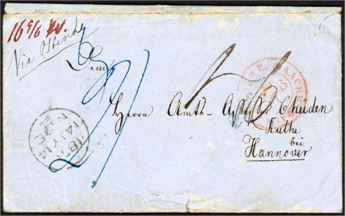 P) AD Vorphilatelie 1851 Brief aus Uruguay via Ostende n. Ruthe, m. Inhalt