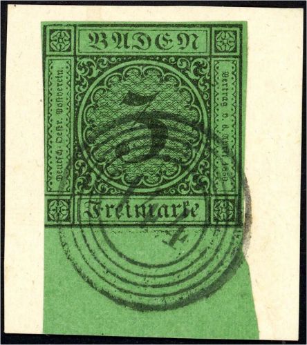 P) Baden Mi 6 mit UR (12mm) Briefstück mit klarem Nummernst. 144 -THIENGEN