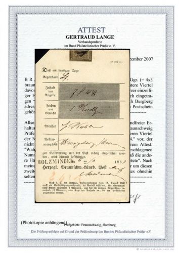 P) Braunschweig Mi 9a (2/4) auf Postschein, Aufgabe L1 Holzminden