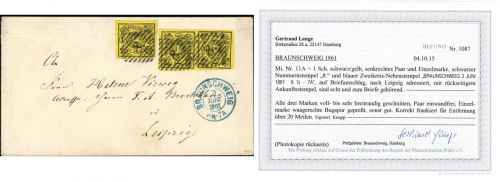 P) Braunschweig Mi 11 A (3) MeF, einmal senk. Paar, Lange BPP, ME 1900€