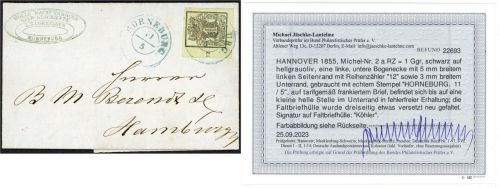 P) Hannover Mi 2 a Bogenecke UL mit RZ 12, EF Horneburg n. Hannover