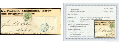 P) Hannover Mi 21x EF Drucksache portogerecht, Befund Berger BPP