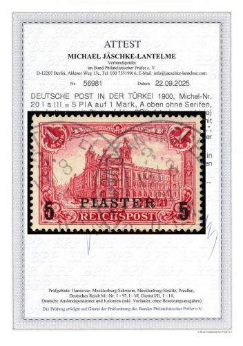 P) DAP Türkei Mi 20 I a PF III, einwandfrei, FA Jäschke-L BPP, ME 2.500€