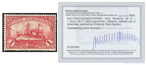 P) DSWA Mi 29 B ** einwandfrei, Befund Jäschke-L. BPP, ME 320€