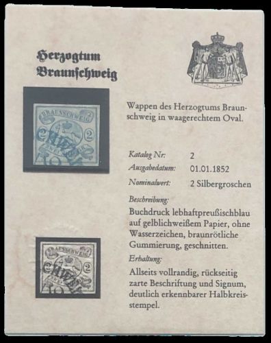 P) Braunschweig Mi 2 ° vollrandig, auf DPS Sammelkarte, ME 350€