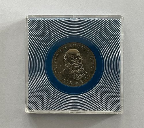 DDR 5 Mark 1977 Stempelglanz, F. L. Jahn, Export Qualität im Kapsel