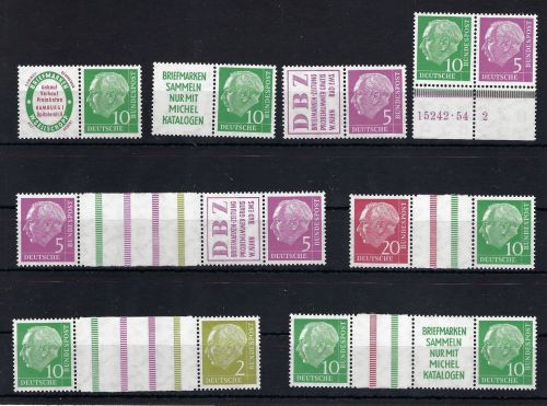 Bund Heuss I ZD´s, W 4-7 **, W 25-28 **, einwandfrei, ME 214€
