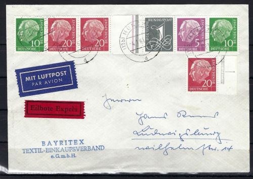 Bund Heuss I ZD´s, WZ 15a IV YII auf Luftpost / Eilbote Express