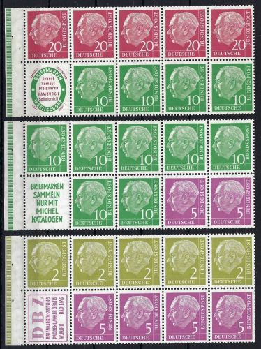Bund Heuss I ZD´s, H-Blätter 3 - 5 ** einwandfrei, ME 180€