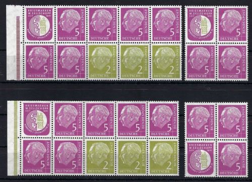 Bund Heuss I ZD´s, Lot mit S 41III, S 43 III, H-Bl. 6 normal + PF III
