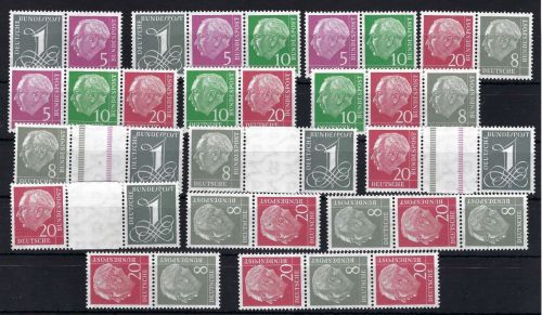 Bund Heuss I, alle ZD´s mit WZ X, W 17-S 52 ** einwandfrei, ME 126,70€