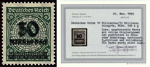 C) DR Mi 336 A b ** einwandfrei, mit Bafund Zenker BPP, ME 450€