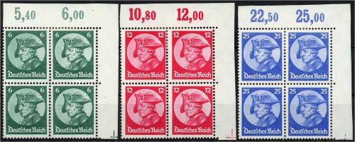 C) DR Mi 479-481**/*, Viererblock BE OR, Marken ** / OR *, ME 1.280€