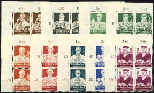 C) DR Mi 556-564 **/* Viererblock, Marken **, Ränder *, ME Marken 2.720€