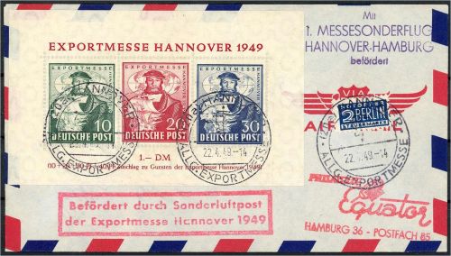 C) Bizone Block 1a FDC, mit ESST HANNOVER EXPORTMESSE 22.4.49, ME 500€