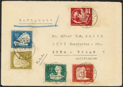 C) DDR Mi 260 FDC mit ESt Plauen (VOGTL.) 1.7.50, + 256-59, ME 875€