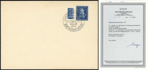 C) Bund Mi 147 FDC, mit FA Schlegel BPP, ME 500€