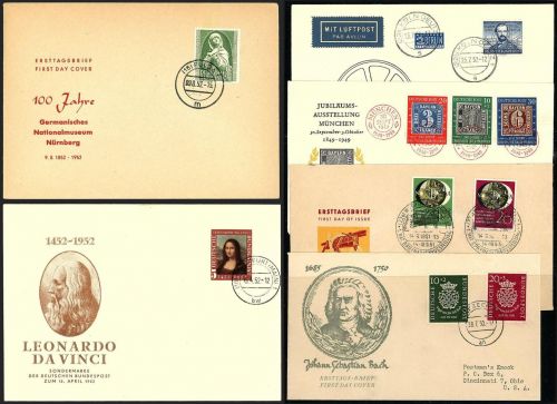C) Bund 1949-52, Lot von 6 FDC´s, ME 1.460€