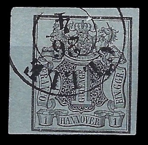 P) Hannover Mi 1 ° mit K2 Celle, Eckrand oben links