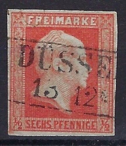 P) Preußen Mi 13a° m. Ra2 Düsseldorf, einwandfrei mit Vollrand, ME 200€