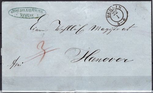 P) Preußen 1852 Brief m. rotem Austaxierung-Vermerk, Berlin n. Hannover