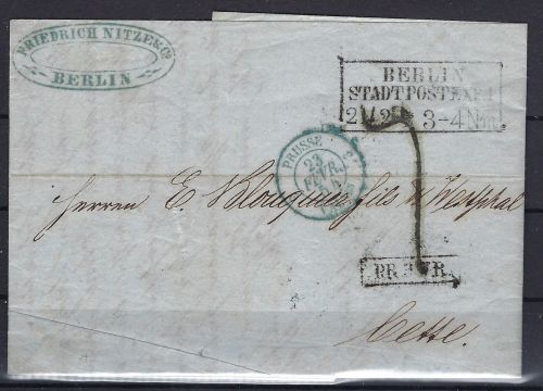P) Preußen 1854 Auslandsbrief n. Cette (Frankreich) ü. Prusse u. Paris