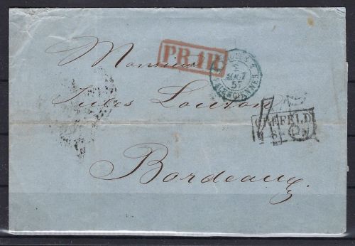 P) Preußen 1857, Auslandsbrief n. Bordeaux mit Strafporto 45 Centimes