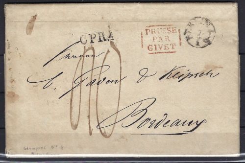 P) Preußen Vorphilabrief Stettin n. Bordeaux, Ra3 Prusse par Givet...