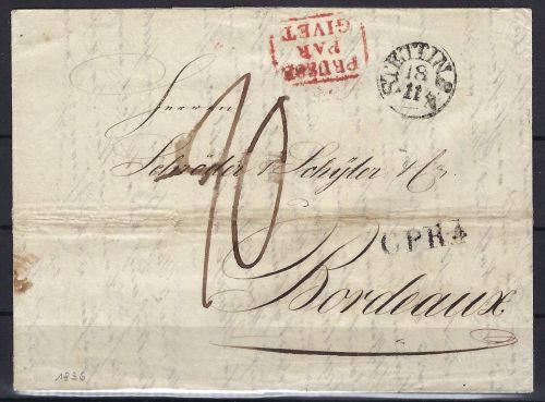 P) Preußen Vorphilabrief Stettin n. Bordeaux, Ra3 Prusse par Givet...