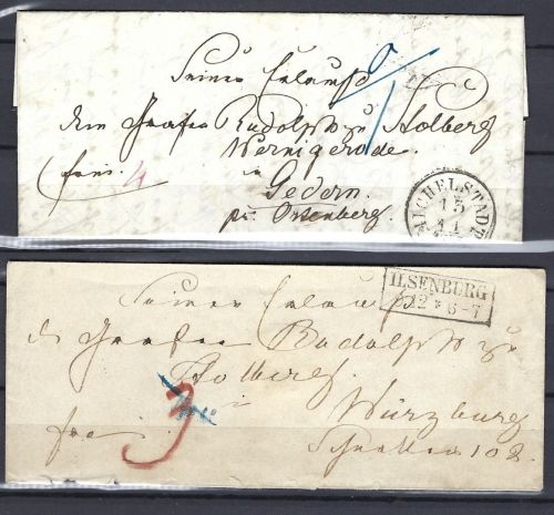 P) Thurn und Taxis 2 Vorphilabriefe, an Graf Rudolf zu Stolberg