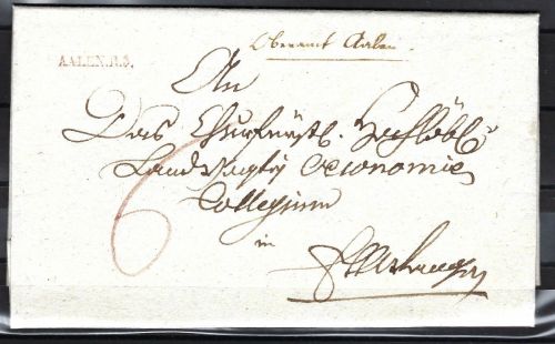 P) Württemberg Vorphilabrief, mit L1 Aalen und Taxe-Vermerk