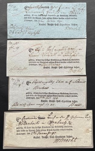 P) Württemberg 4 Einlieferungsscheine Oehringen 1790-1797