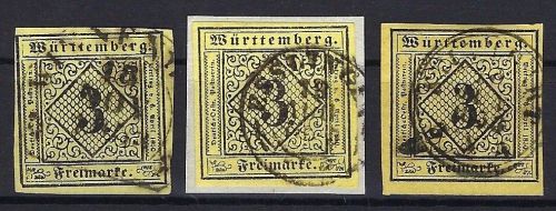 P) Württemberg Mi 2 aII°, 2 aV°, 2 d°,