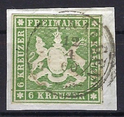 P) Württemberg Mi 13 a ° vollrandig, Briefstück