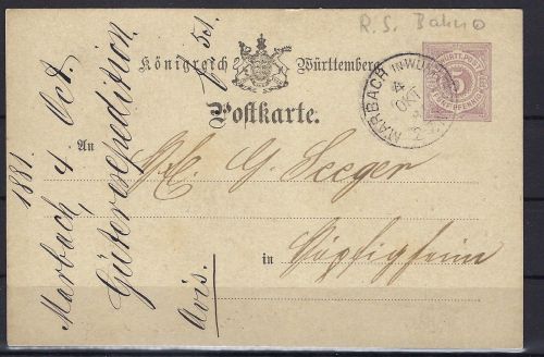 P) Württemberg GA, K1 Marbach in W. und Kreissegmentst. Marbach Bahnnp.