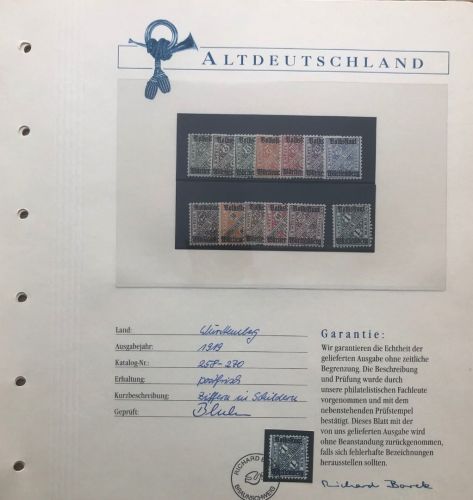 P) Württemberg Dienst, Mi 258-70** auf Borek-Garantieblatt, einwandfrei