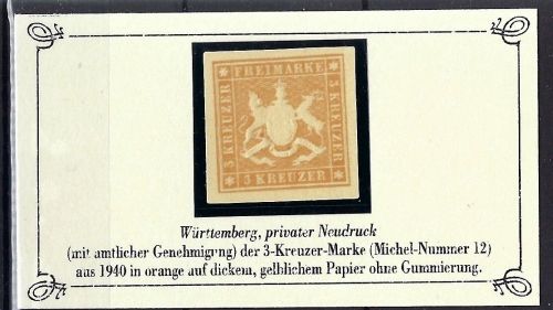 P) Württemberg Mi 12 Privater ND "amtlich genehmigt", ohne Gummi
