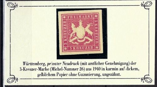 P) Württemberg Mi 26 Privater ND "amtlich genehmigt", ohne Gummi