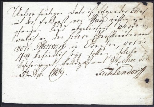 P) Schleswig-Holstein 1809, FP-Einlieferungsschein, an OSL von Abervon