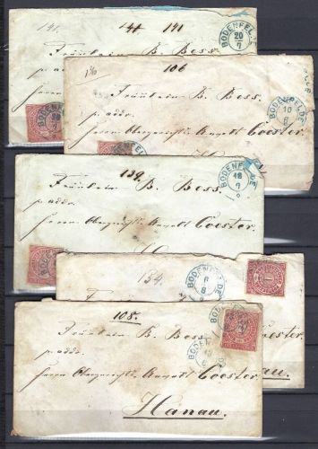 P) NDP 5 Belege mit blauem K2 Hannover-Stempel "Bodenfelde"