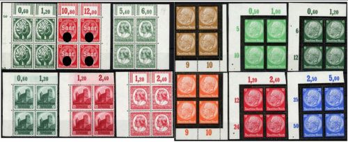 C) DR Mi 544-555 **/* Viererblock, Marken **, Ränder *, ME Marken 1.680€