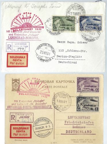 P) Zeppelinpost, Russland Mi 402-405 auf Karte/Beleg, Polarfahrt 1931