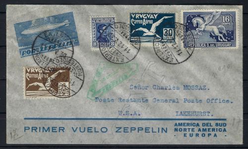P) Uruguai 1930, Zeppelinbeleg 1. Flug Südamerika-Noramerika-Europa